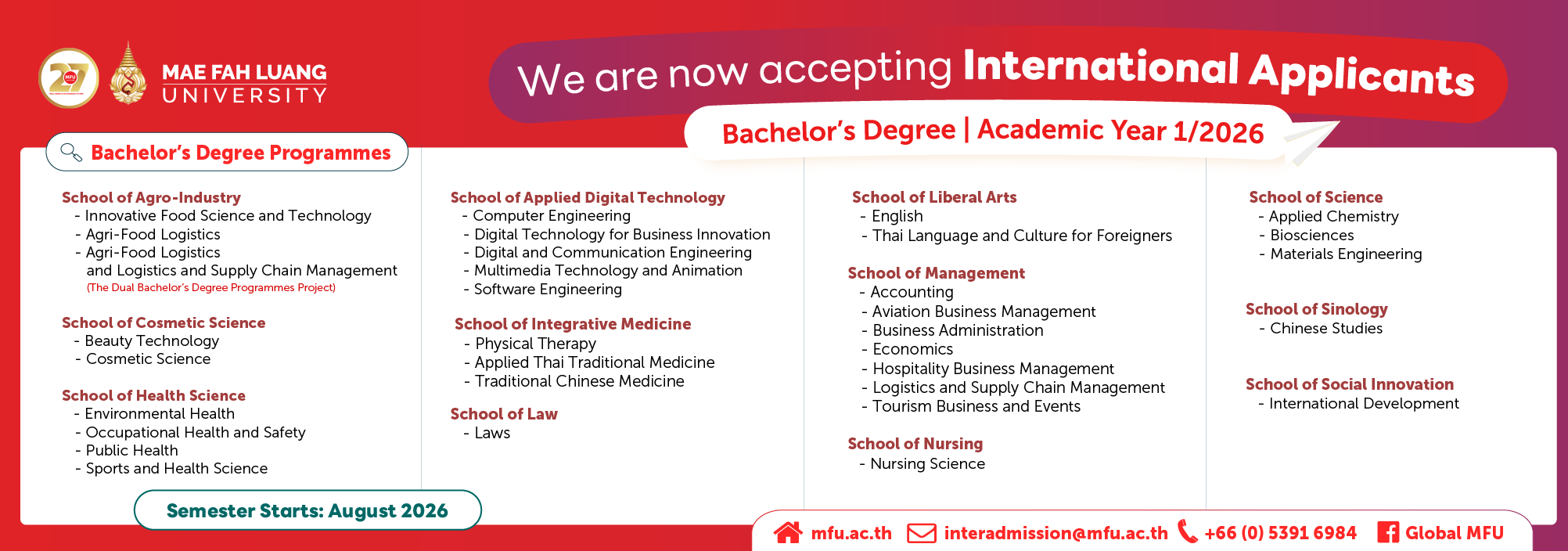 MFU admission 2026 programme