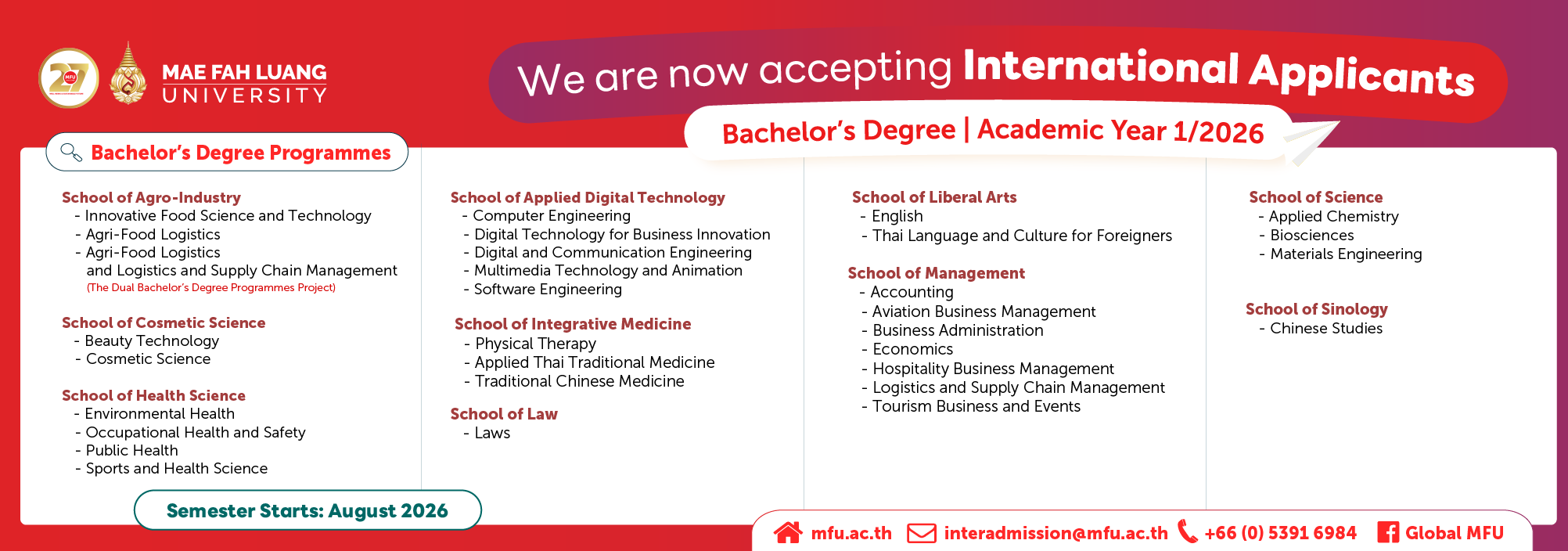 MFU admission 2026 programme