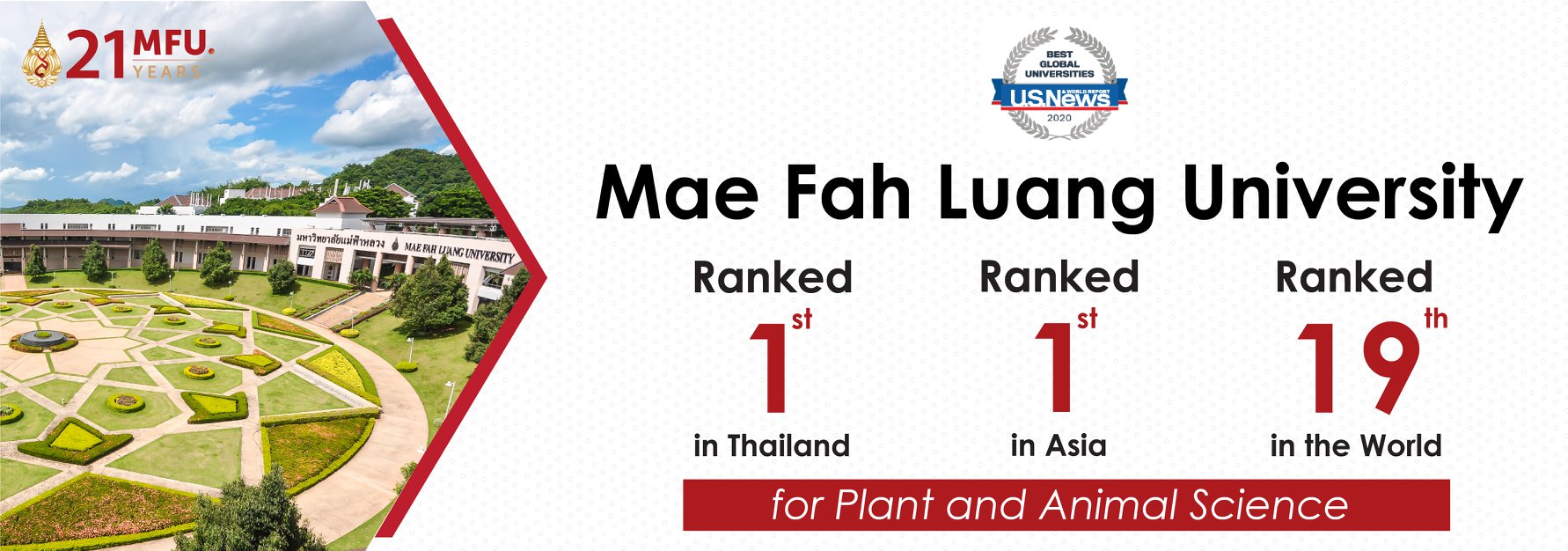 MFU Ranked First for Plant and Animal Science in Thailand and Asia