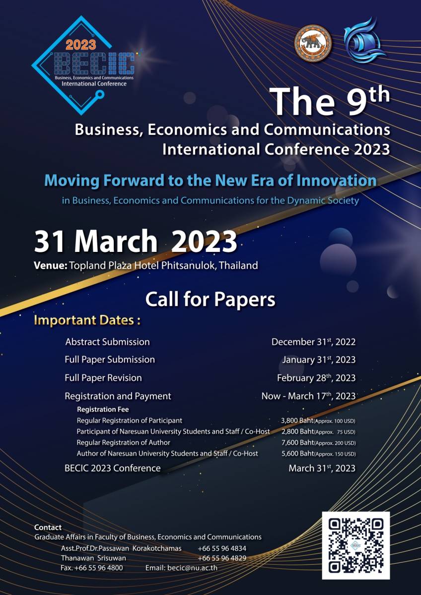 Call for Papers : The 9th Business, Economics and Communications International Conference (The 9th BECIC2023)