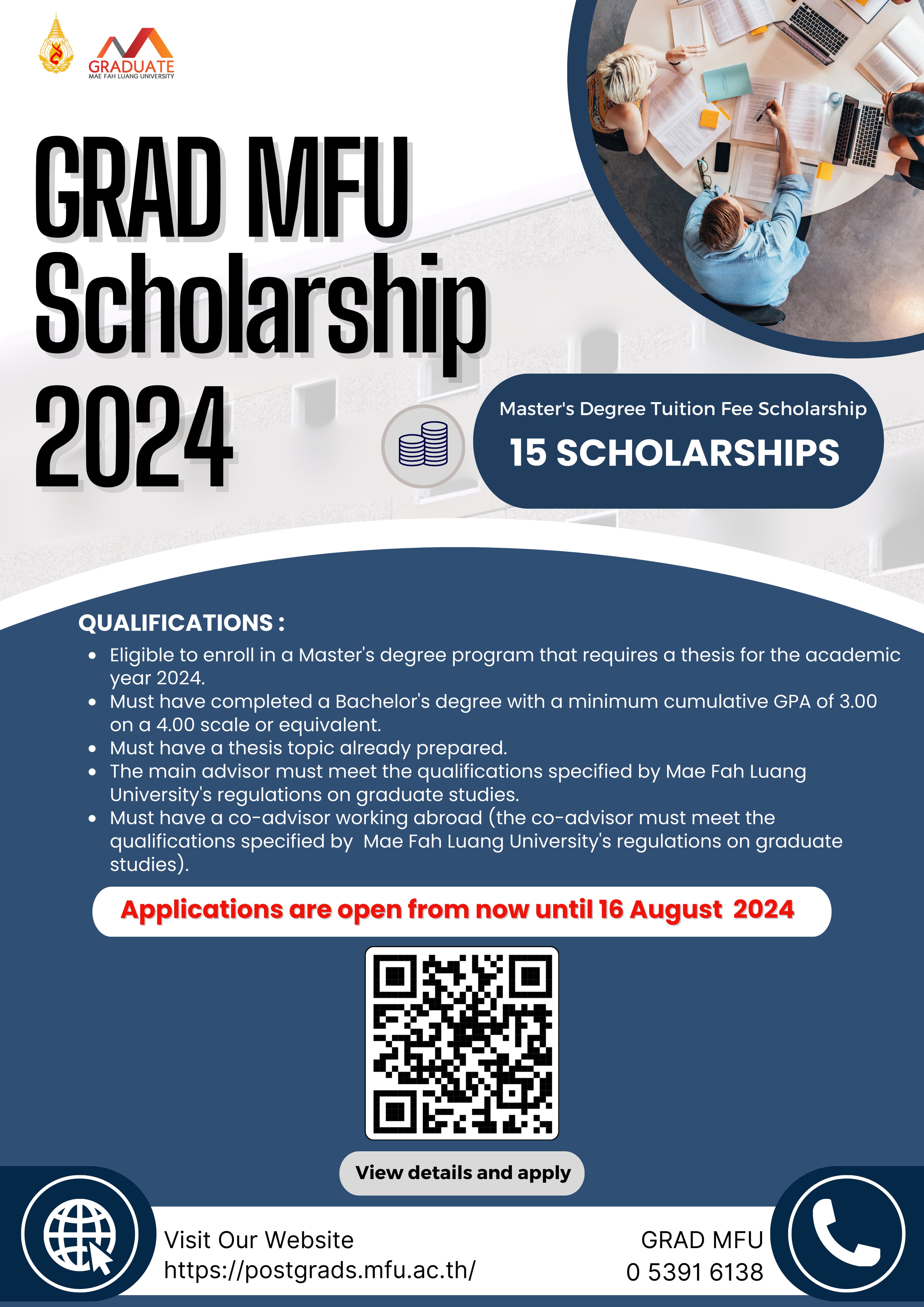 Grad MFU Scholarship 2024 for Master's Degree Programmes