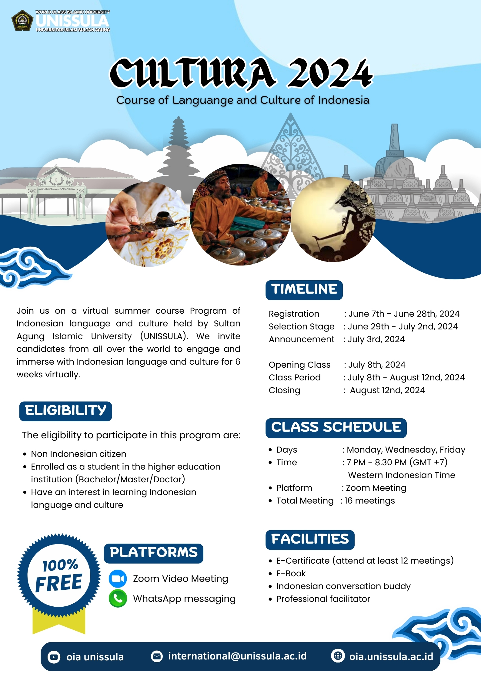Invitation to Join the 3rd Course of Language and Culture of Indonesia (CULTURA) 2024