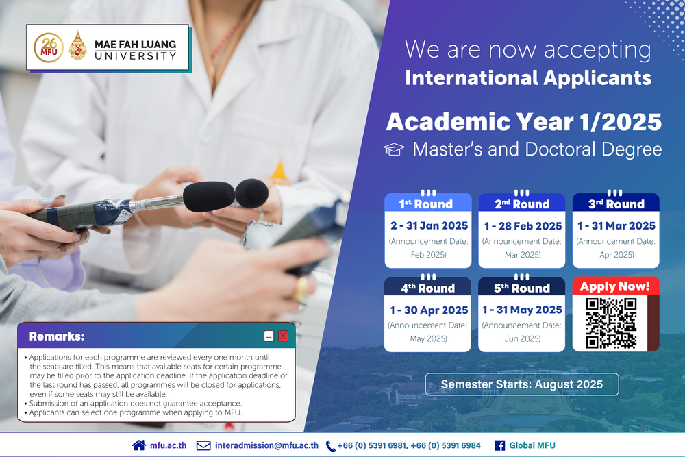 MFU 1/2025 Admission for International Students (Master's and Doctoral Degree)