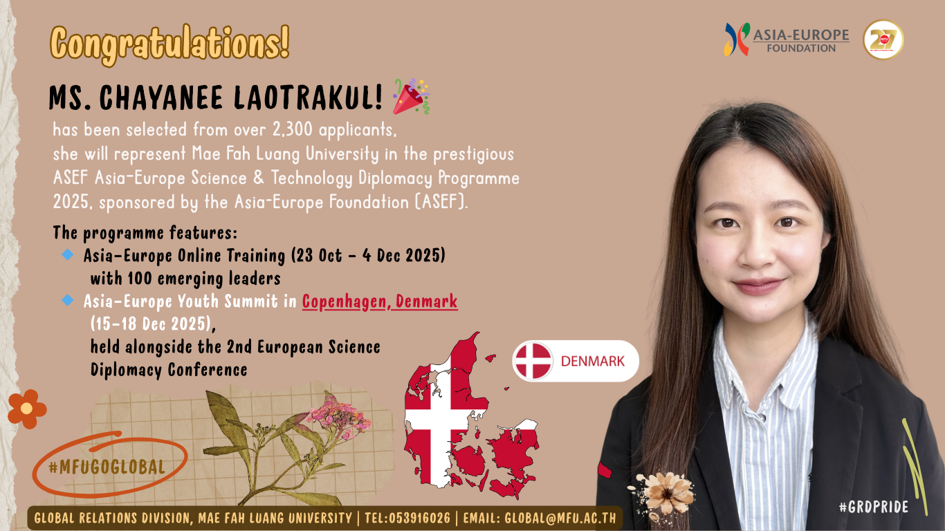 MFU Staff Member Selected for Prestigious Asia–Europe Science and Technology Diplomacy Programme