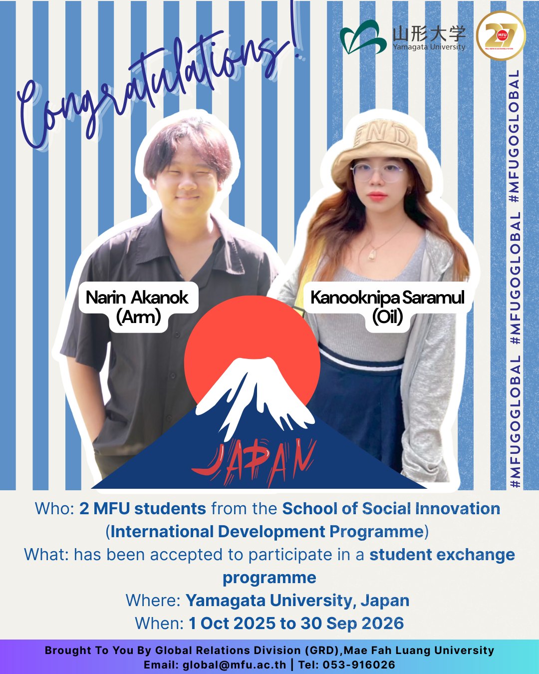 MFU Students Selected to Join a Student Exchange Programme at Yamagata University