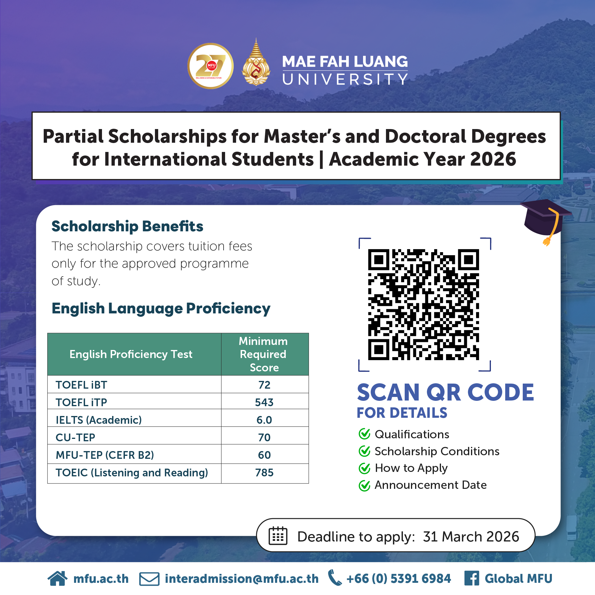 Partial Scholarships for Master’s and Doctoral Degrees for International Students | Academic Year 2026